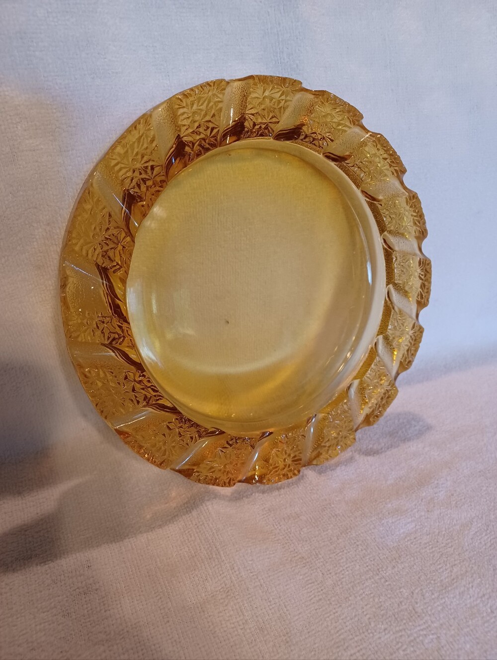 Imperial Glass Co. Ashtray Yellow Sunburst Design Mis Century